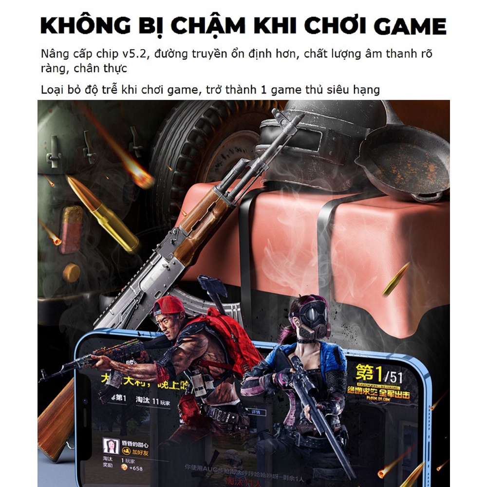 Tai nghe bluetooth không dây Natuso Air26 TWS v5.2 vỏ trong suốt nút cảm ứng âm thanh HIFI có mic đàm thoại