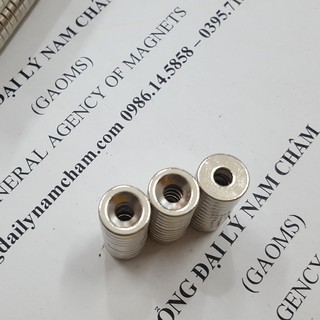 Nam châm đất hiếm 12x3 lỗ 4mm, nam châm trắng lực hút mạnh có lỗ vát bắt vít chìm