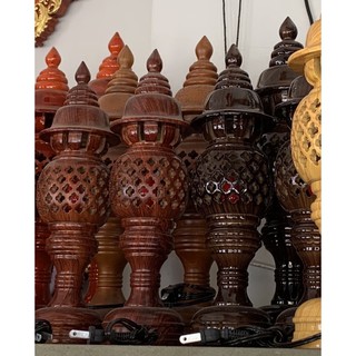 ĐÈN BÀN THỜ - Cặp Đèn tổ ong gỗ 34cm