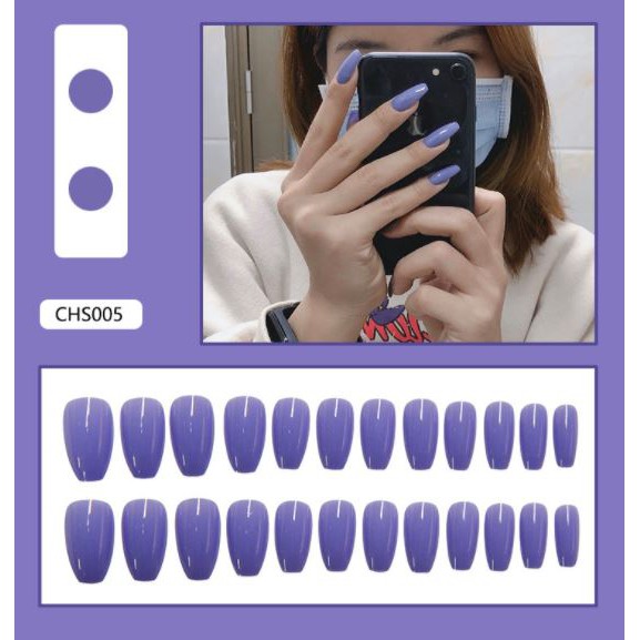 (TẶNG KEO DÁN) Bộ 24 Móng Tay Giả Dài Siêu Hot Chống Nước Nhiều Màu Siêu Hot CHS