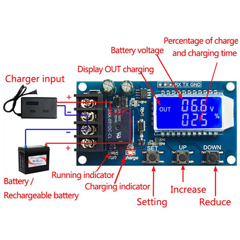 XY-L10A 6-60v 10A Bộ lưu trữ năng lượng mặt trời axit chì Bộ điều khiển sạc pin Mô-đun Bảo vệ Bảng mạch Công tắc thời gian sạc