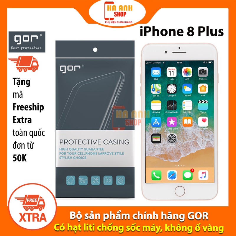 Ốp lưng iPhone 8 Plus hãng Gor cao cấp trong suốt, siêu dẻo, siêu mỏng, siêu nhẹ