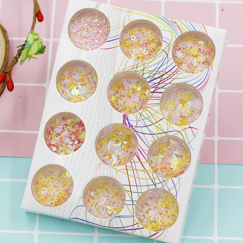 Bảng sequin lấp lánh 12 hũ nhiều màu sắc làm đồ trang sức thủ công/trang điểm
