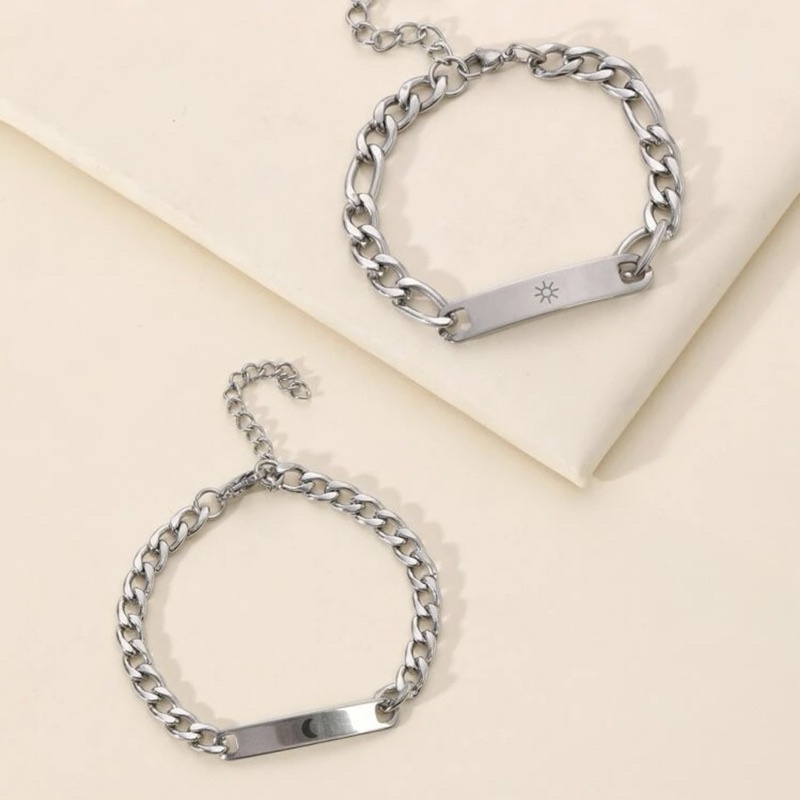 Set 2 Vòng Tay Cặp Đôi Thép Titan Phong Cách Hiphop StreetWear - Vòng tay Hình Mặt Trời Mặt Trăng Đẹp Cá Tính