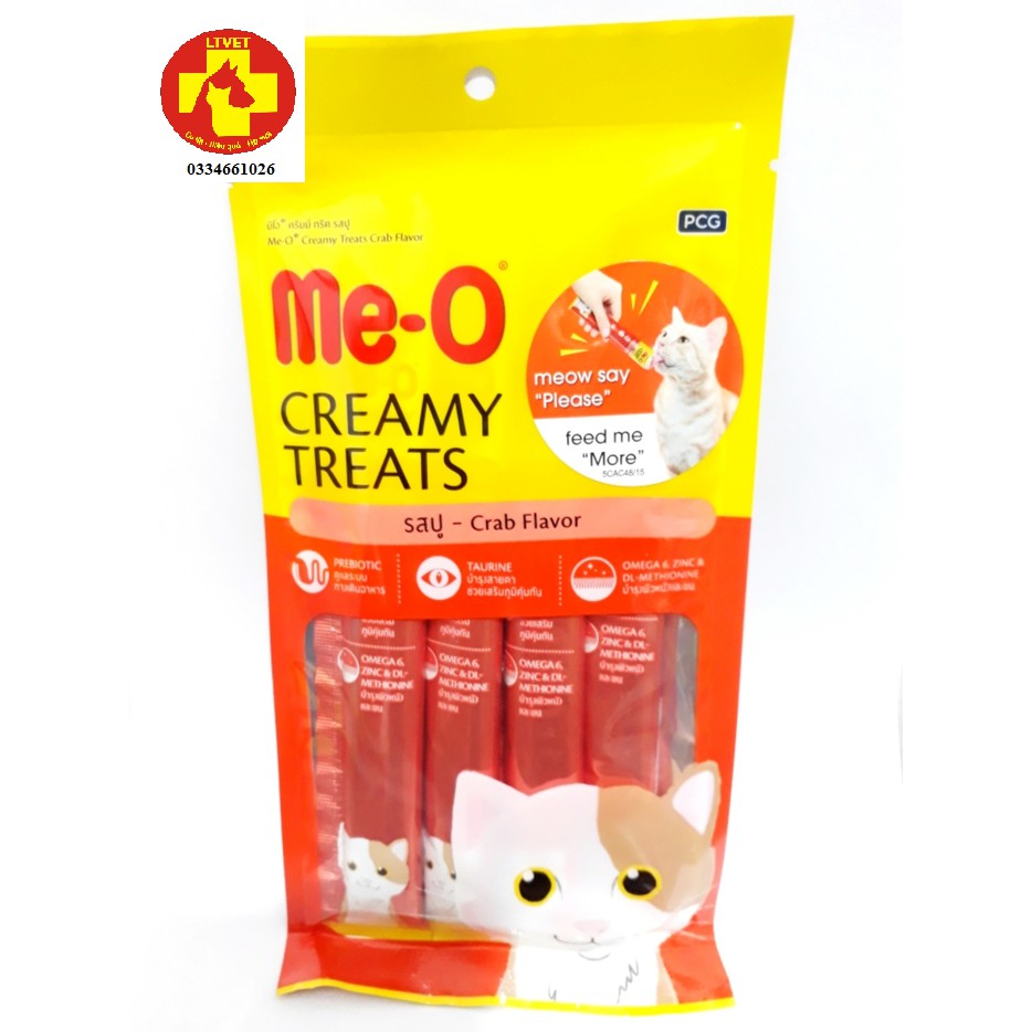 Bánh thưởng dạng kem Me-o Creamy Treats cho mèo vị cua - thanh 15gr - súp thưởng cho mèo vâng lời