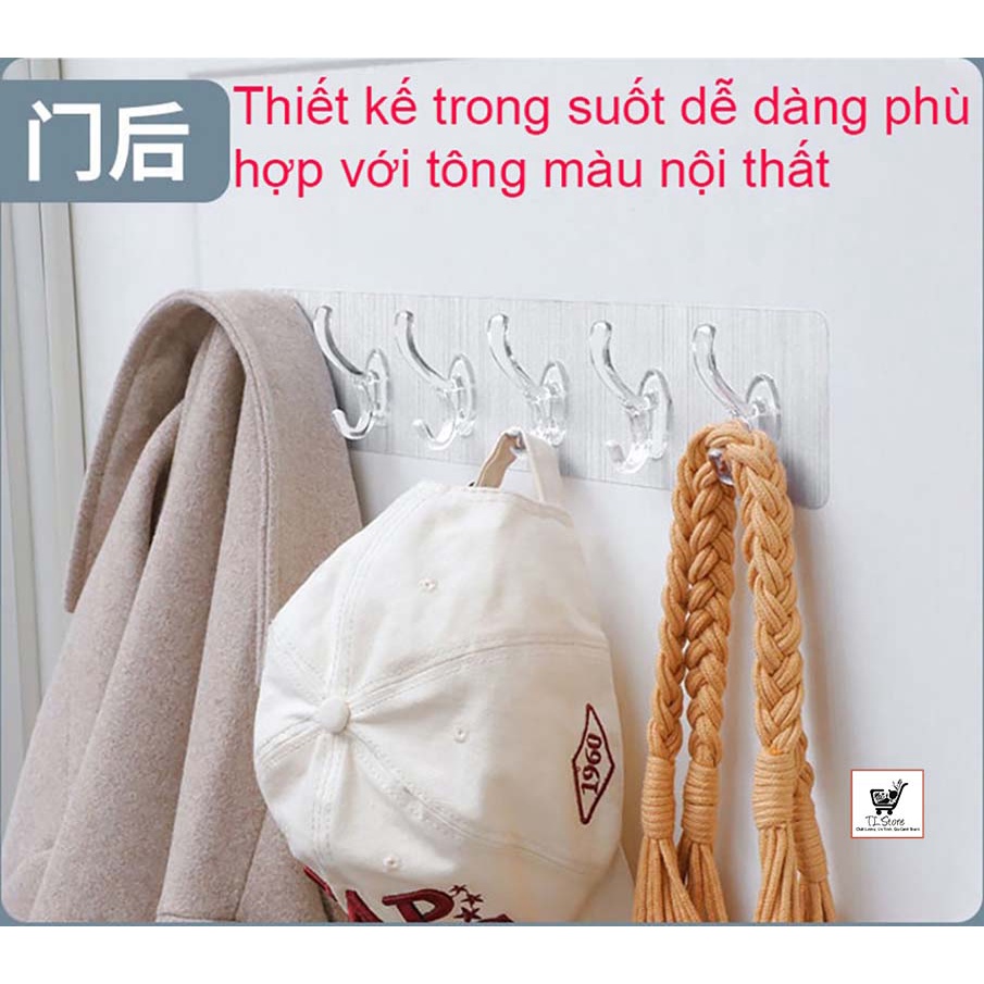 Móc Dán Nguyên Khối 6 Móc Trong Suốt Đa Năng Siêu Dính Chịu Lực Cao (MÓC 6)