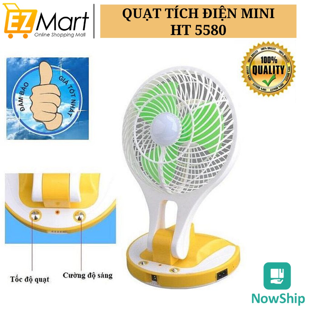 Quạt tích điện mini cầm tay có đế để bàn HT 5580 cao cấp