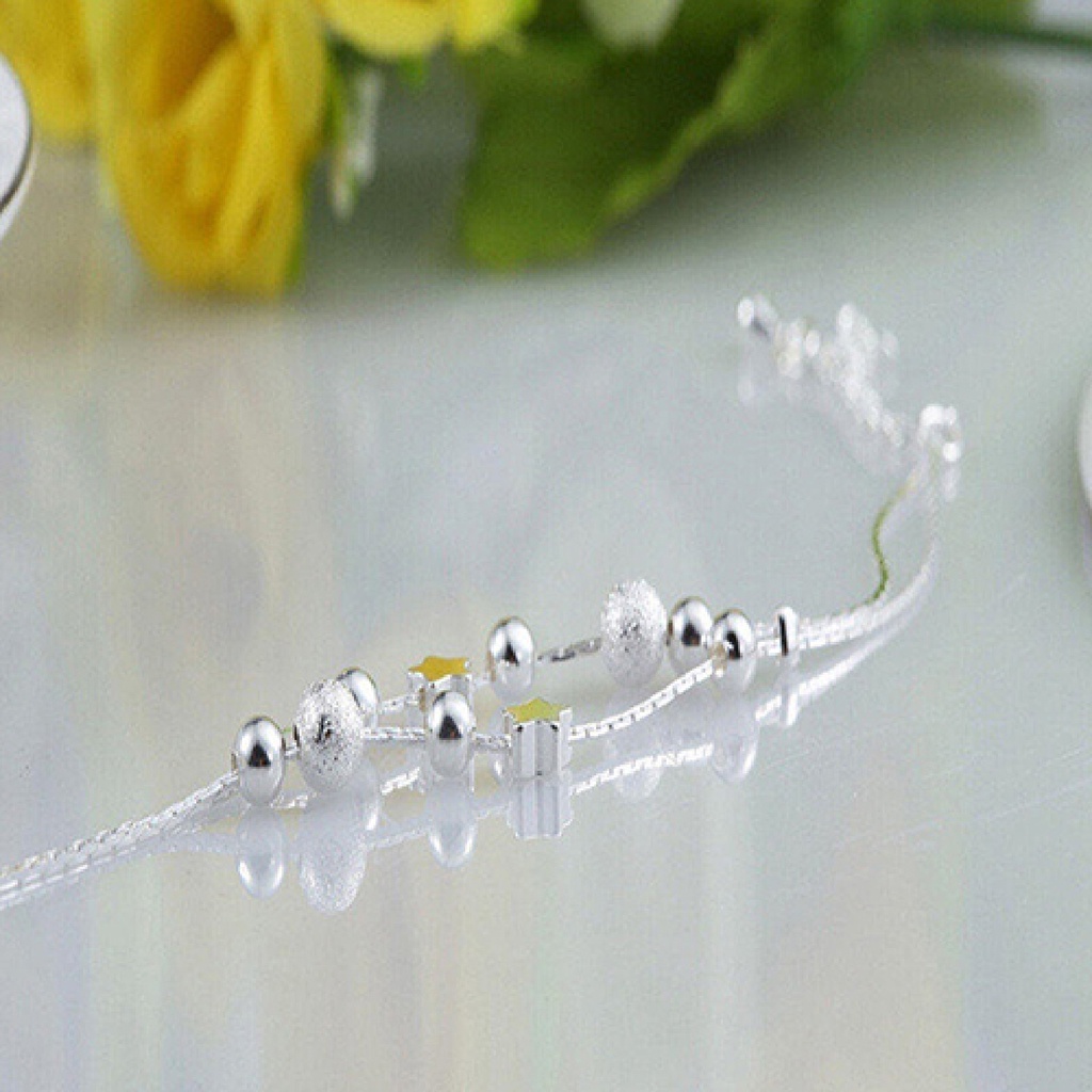 Lắc tay mạ bạc xỏ hạt hình tròn và ngôi sao xinh xắn thanh lịch cho nữ