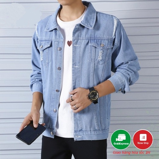 Áo Khoác Jean Rách Vai❤️ Khoác Rin Nam Nữ Chống Nắng Cao Cấp Xanh Phong Cách Trẻ Trung Xanh Đen