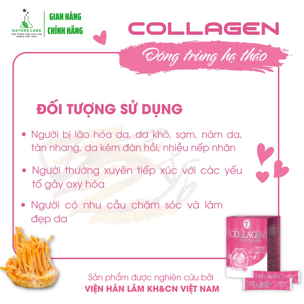 Nước uống Collagen Đông trùng hạ thảo trắng đẹp da se lỗ chân lông chống lão hoá mờ nám tăng cường sức khoẻ Nature Labs