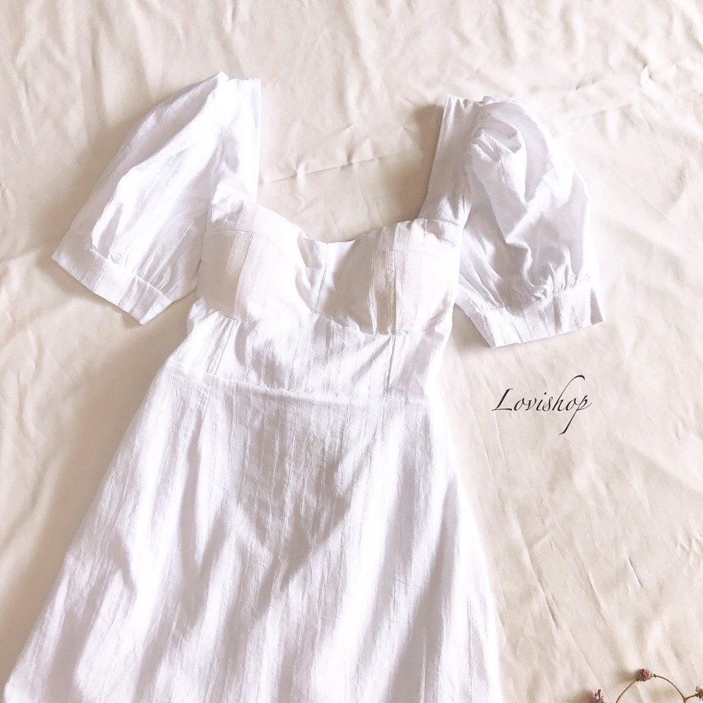 Váy/Đầmxô trắng nơ sau Lovi