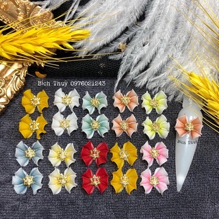 Nơ nhún charm trăng’ nơ bột làm nails.phụ kiện nails
