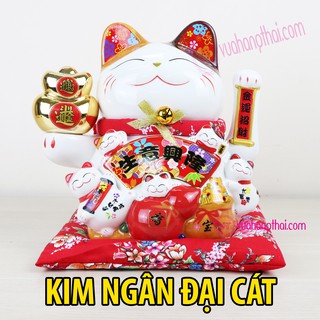 Mèo Thần Tài Vẫy Tay Maneki Neko Kim Ngân Đại Cát - Đẹp Sắc Sảo, Chiêu Tài Hút Lộc Size 18cm, 22cm, 26cm