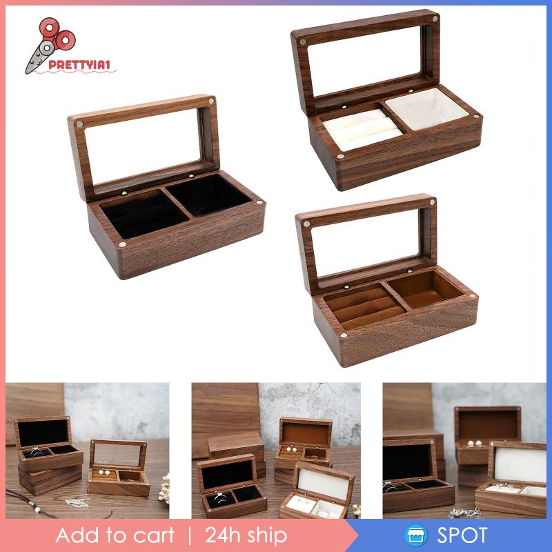 Hộp Đựng Trang Sức Bằng Gỗ Có Nắp Đậy &amp; Giá Đỡ Prettyia1