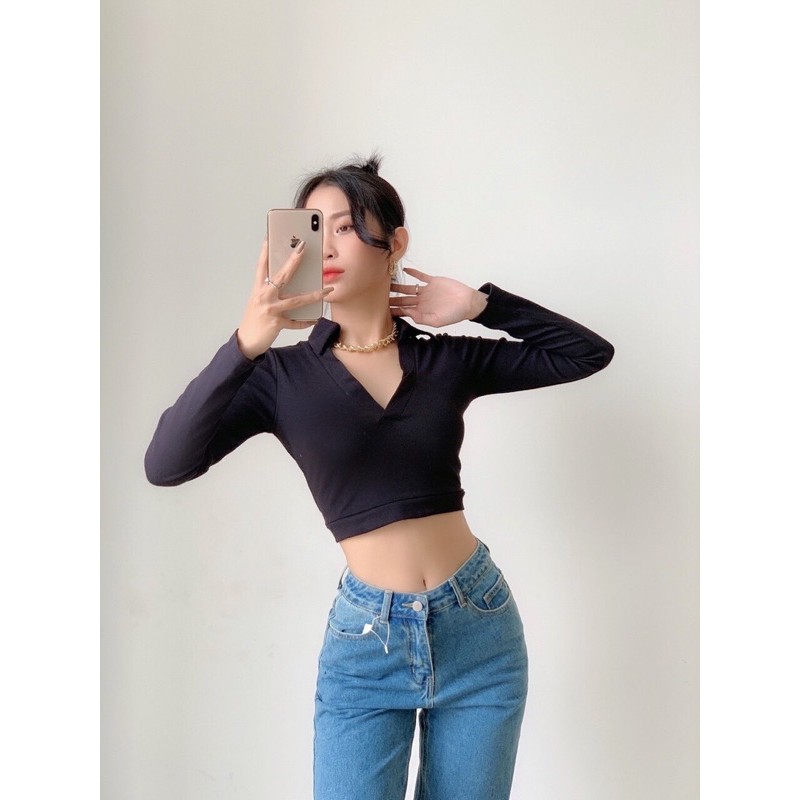 Áo Thun Polo Tay Dài Khoét Ngực