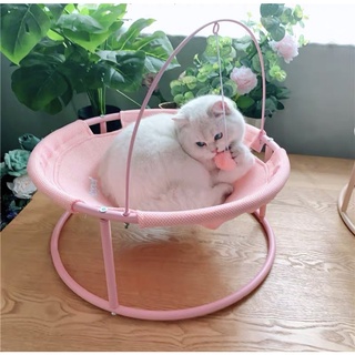 Ổ nằm dạng võng 4 mùa cho mèo kèm đồ chơi quả bông xinh xắn
