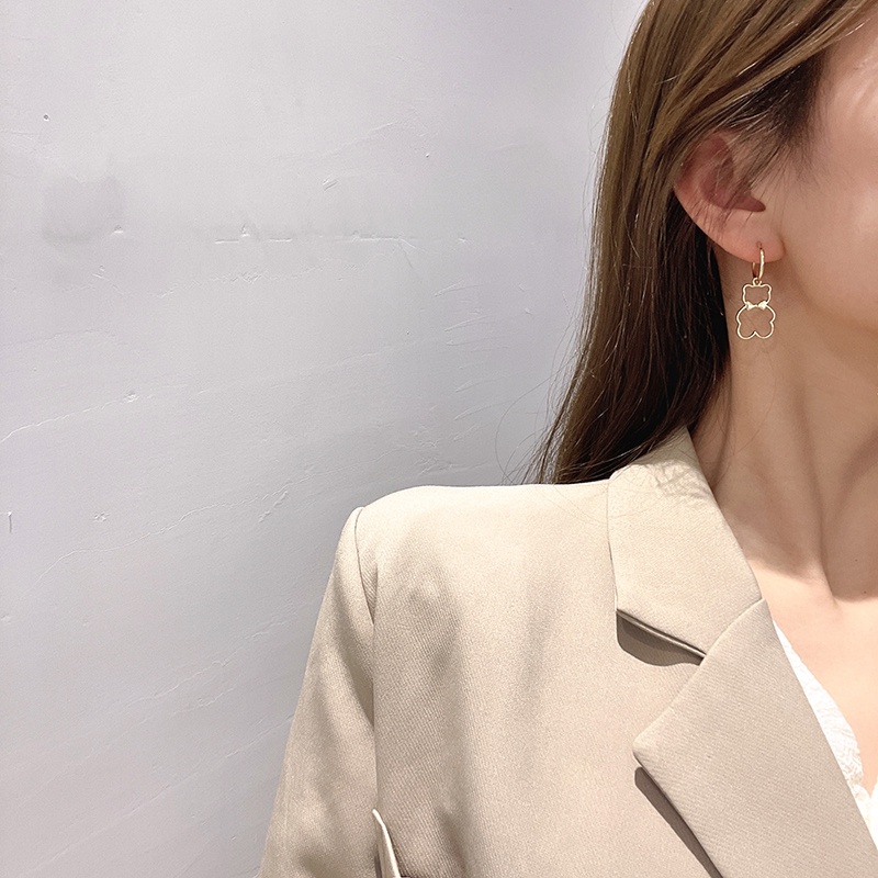 Bông Tai Hình Gấu Thắt Nơ Bằng Kim Loại Dễ Thương Phong Cách Hàn Quốc Cho Nữ