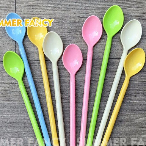 10 Muỗng  20cm nhựa sinh tố, thìa trà sữa dài pastel, màu trong suốt, đủ màu - Cocktail Spoon