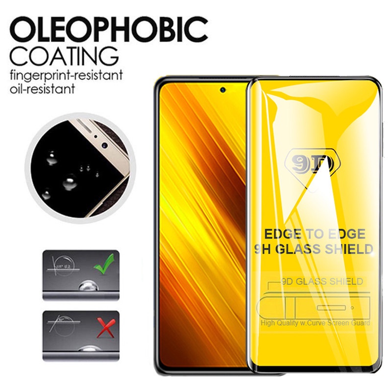 Kính cường lực 9D bảo vệ toàn diện cho màn hình điện thoại Xiaomi POCO C65 F5 F6 X5 X6 M5 M5s M6 X4 X3 NFC C40 F4 F3 GT M4 M3 F2 Pro 5G