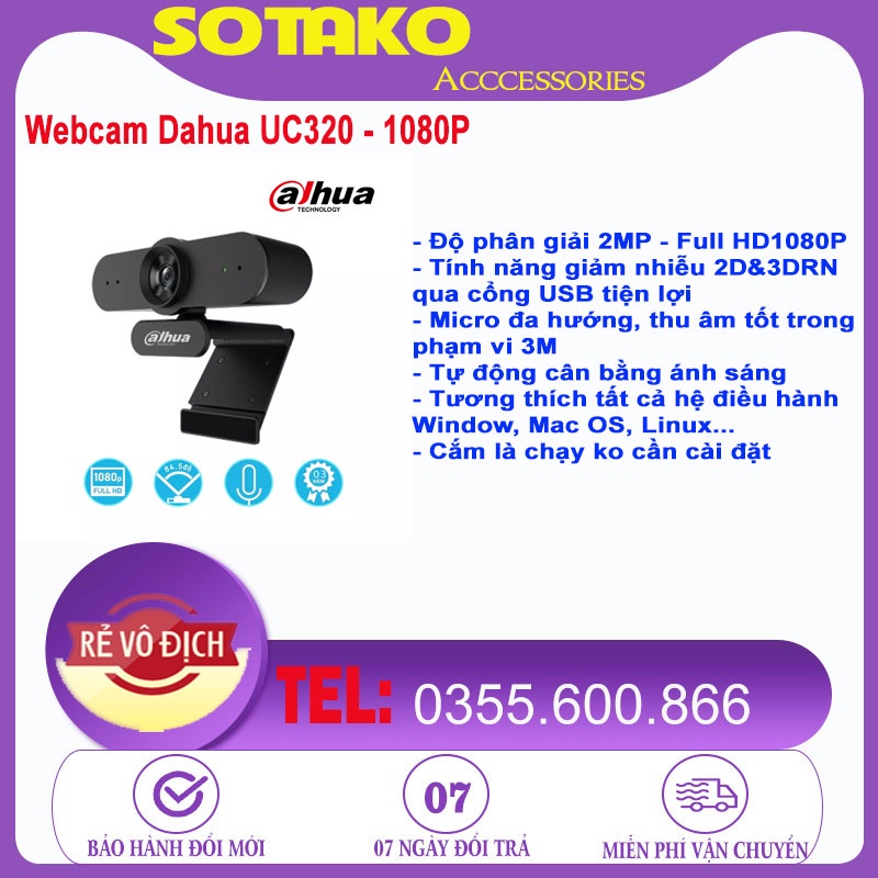 Webcam Dahua HTI-UC320 Full HD 1080P, Tích Hợp Mic - Hàng Chính Hãng.