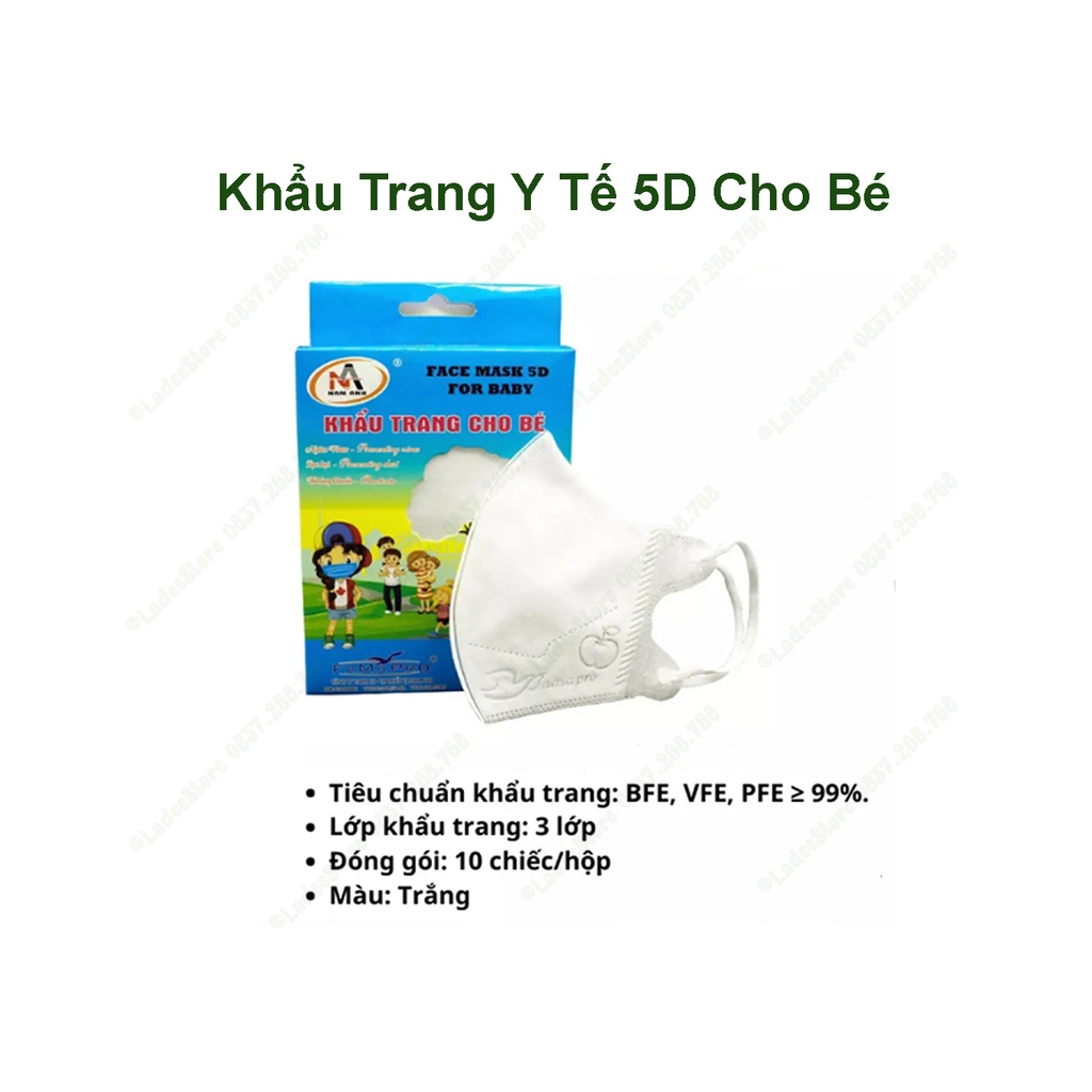 Khẩu Trang 5D Nam Anh, Khẩu Trang Trẻ Em, Hộp 10 Cái