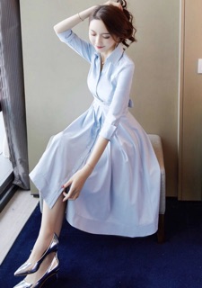 Đầm sơ mi cột chéo eo