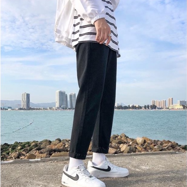Quần jean baggy xanh nam, nữ ống rộng rách gấu, dáng suông, không phai- Jaune Blanc