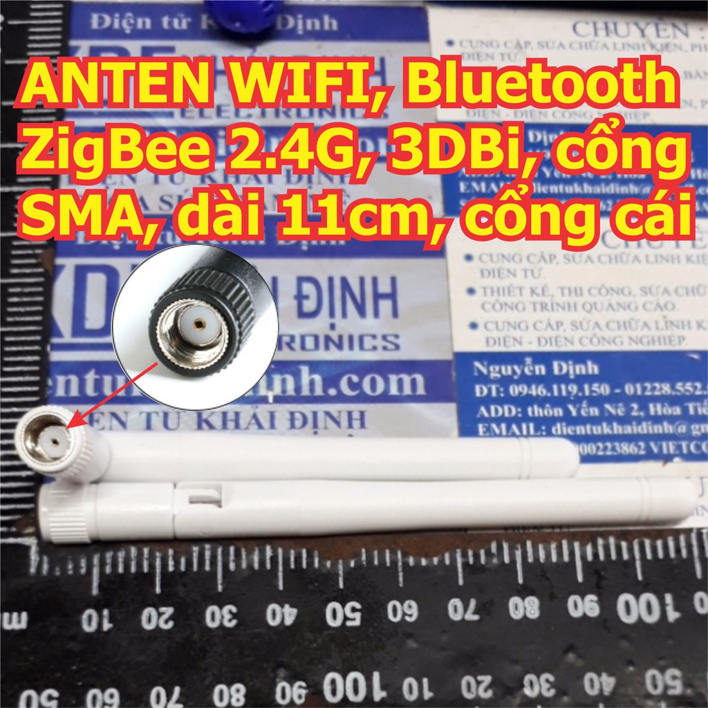 ANTEN WIFI, Bluetooth ZigBee 2.4G, 3DBi, cổng SMA, dài 11cm, đầu cổng đực kde5640