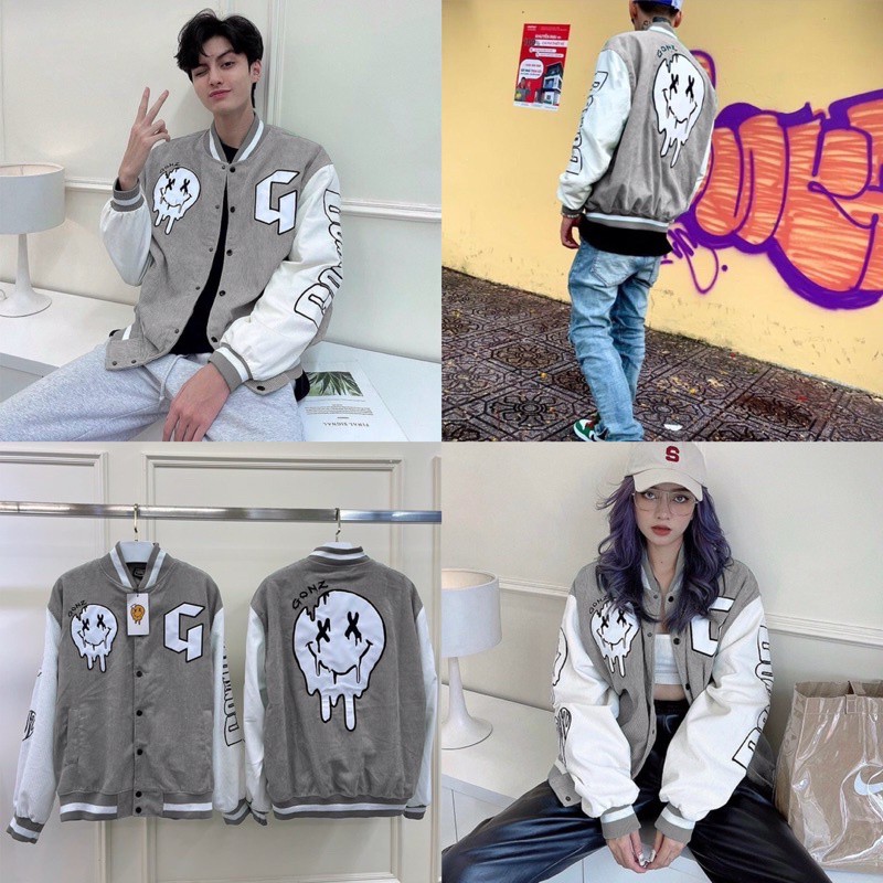 Áo khoác nhung, áo nhung bomber hình mặt cười nam nữ ken fashion