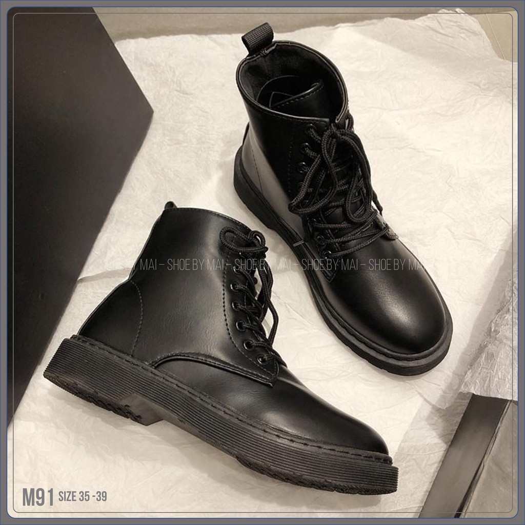 Giày boot nữ buộc dây cổ lửng M91 SHOEBYMAI