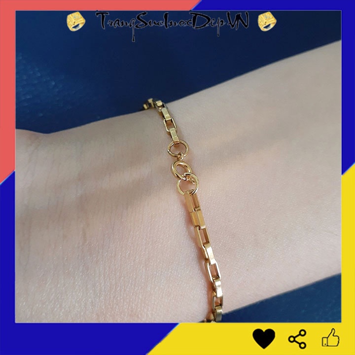 Lắc tay nữ inox kiểu chữ nhật màu vàng Khóa Vip siêu đẹp, sang trọng dễ phối đồ