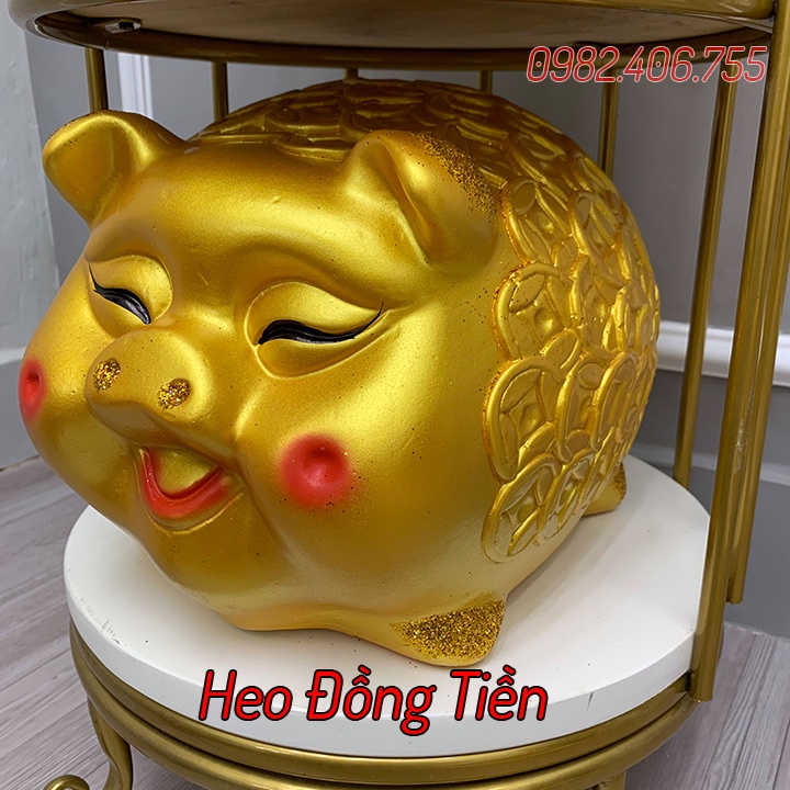 Ống heo đất tiết kiệm size to lớn, con lợn màu vàng ánh kim hình đồng tiên