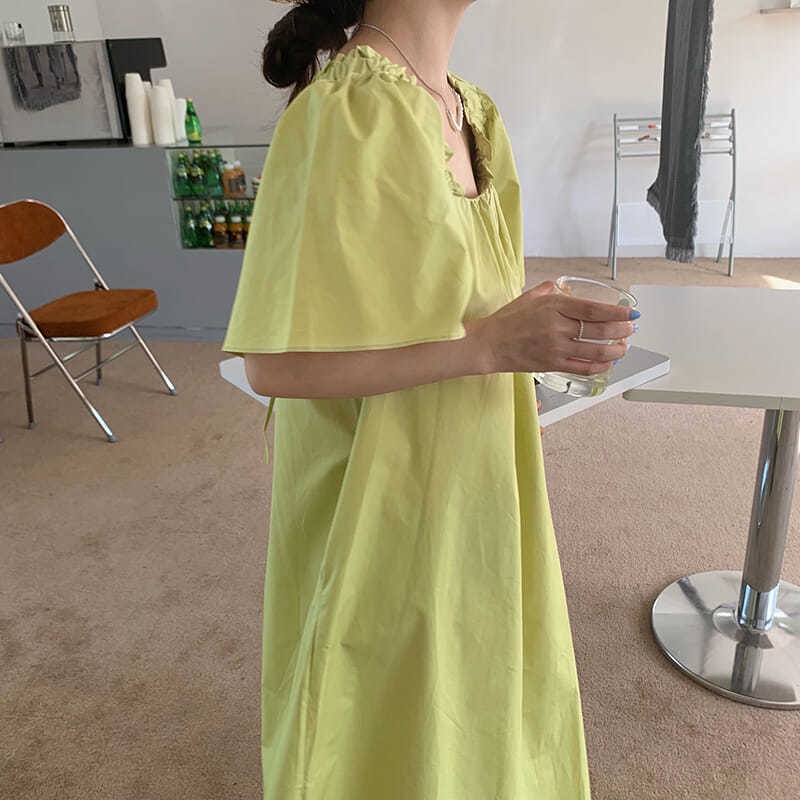 Đầm Tay Ngắn Cổ Vuông Thiết Kế Mới Xinh Xắn Thời Trang Dành Cho Nữ