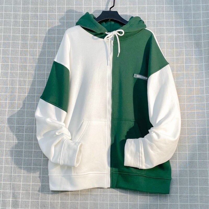 Hoodie Zip Boa Tag Sweeder Unisex Nam Nữ , Áo Khoác mix 2 màu
