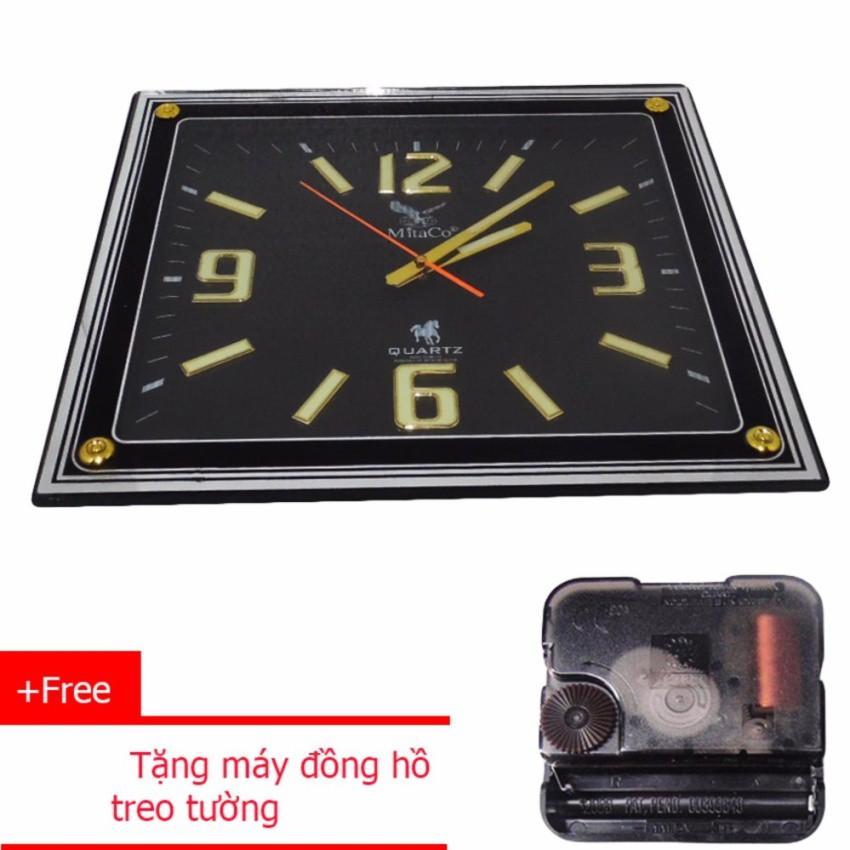 Đồng Hồ Treo Tường chữ nhật MitaCo M167 + Tặng máy đồng hồ treo tường (Đen)