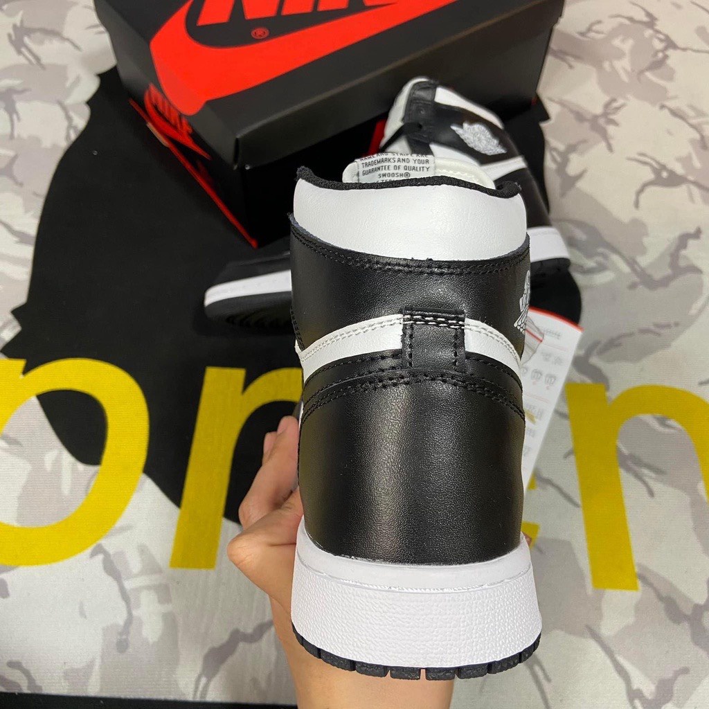 Giày jordan cổ cao đen trắng, giày jordan 1 high panda chuẩn S.cấp full phụ kiện