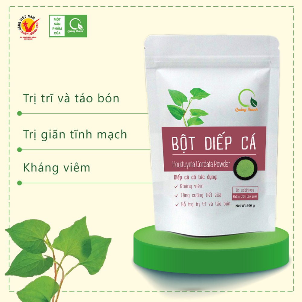 Bột Diếp Cá Quảng Thanh gói 100g - 100% lá diếp cá tươi, sấy lạnh tiệt trùng và nghiền siêu mịn