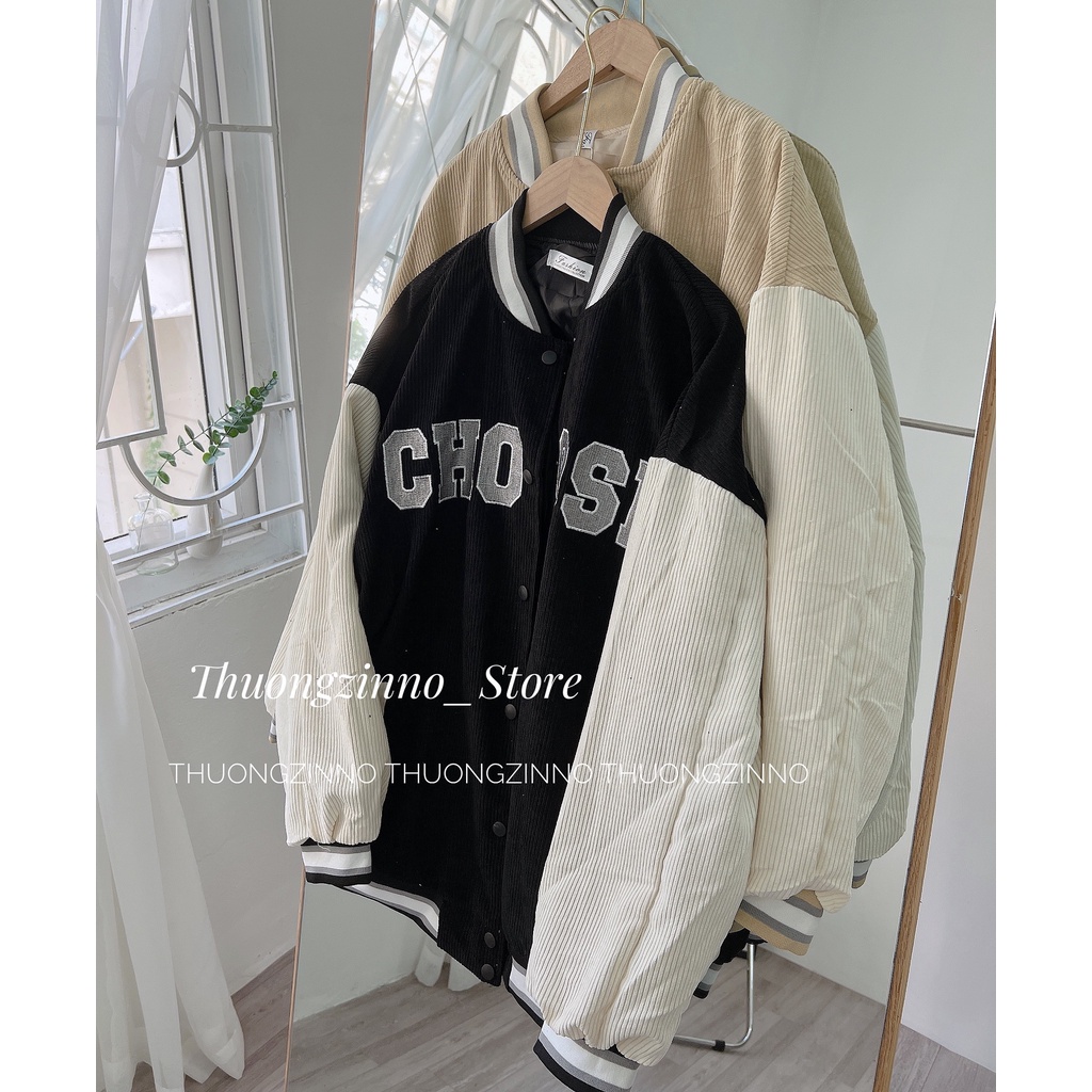 [Ảnh thật/Video]Áo bomber “CHOOSE”chất nhung tăm dày dặn Áo khoác cá tính in hình dáng Hàn Quốc