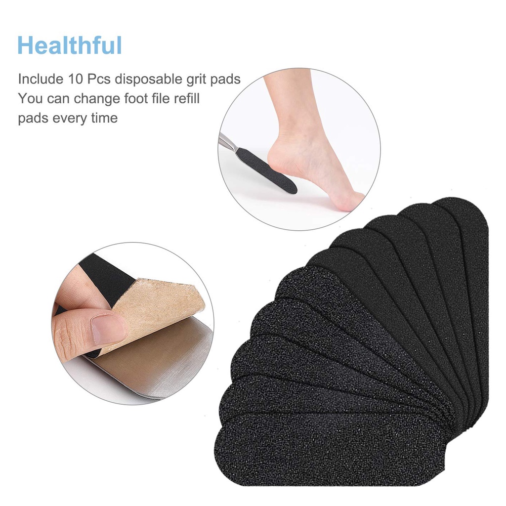 [Hàng mới về] Set 11 dụng cụ chà gót có tay cầm kim loại kèm giấy nhám thô/ mịn chăm sóc bàn chân cho nam nữ