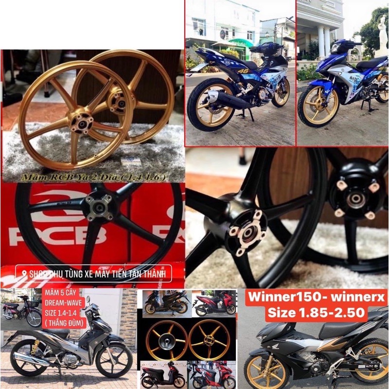 VÀNH MÂM ĐÚC 5 CÂY RCB Ex150 CLICK AB125 WINNER SONIC150 SIRIUS RAIDER BLADE RSX  (HÀNG CHÍNH HÃNG RACING BOY)