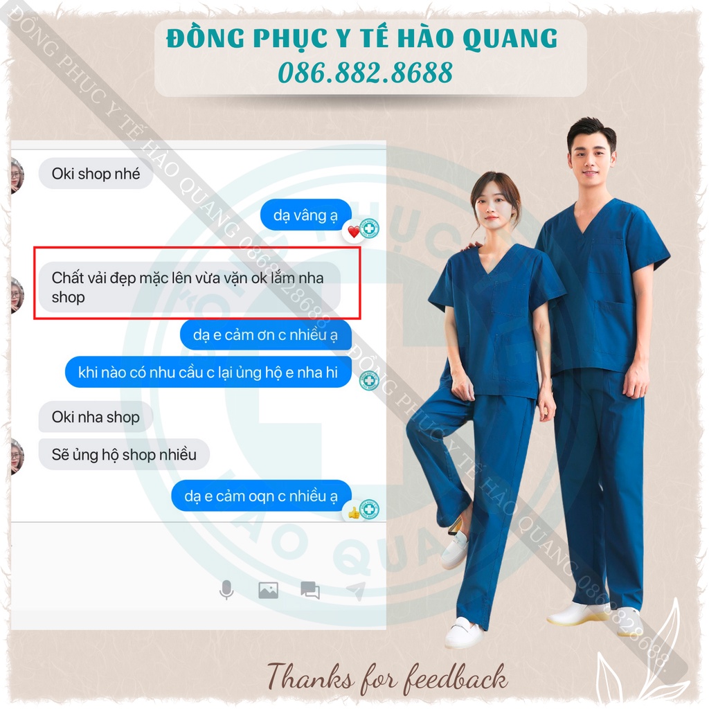 Bộ Scrubs Bác Sĩ, Bộ Đồ Cổ Tim Spa Xanh Sẫm Hàng Cao Cấp