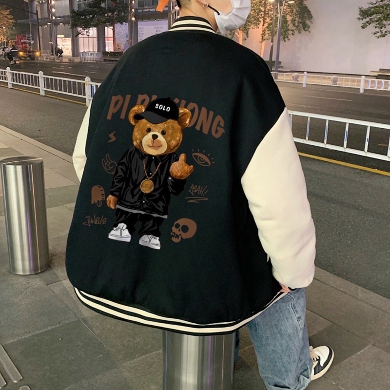 Áo khoác bomber Jacket nam nữ Gấu SoloChất nỉ vs gió chống nắng, giữ nhiệt ấmThời trang thu đông thể thao, Hàn Quốc