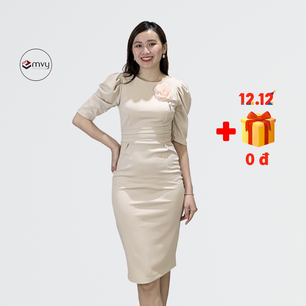 [Mã WAST99 hoàn 12k xu đơn 99k] Đầm Thiết kế umi tay bồng có kèm hoa Emvy - V69 | BigBuy360 - bigbuy360.vn