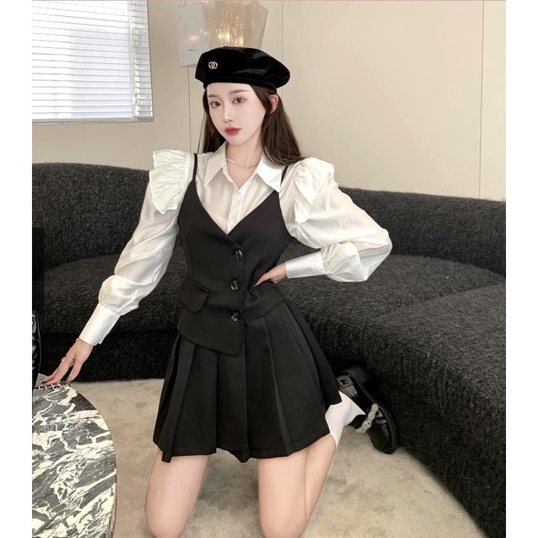 Set Áo Sơ Mi Và Chân Váy Xếp Ly Thời Trang Mùa Thu Chất Lượng Cao