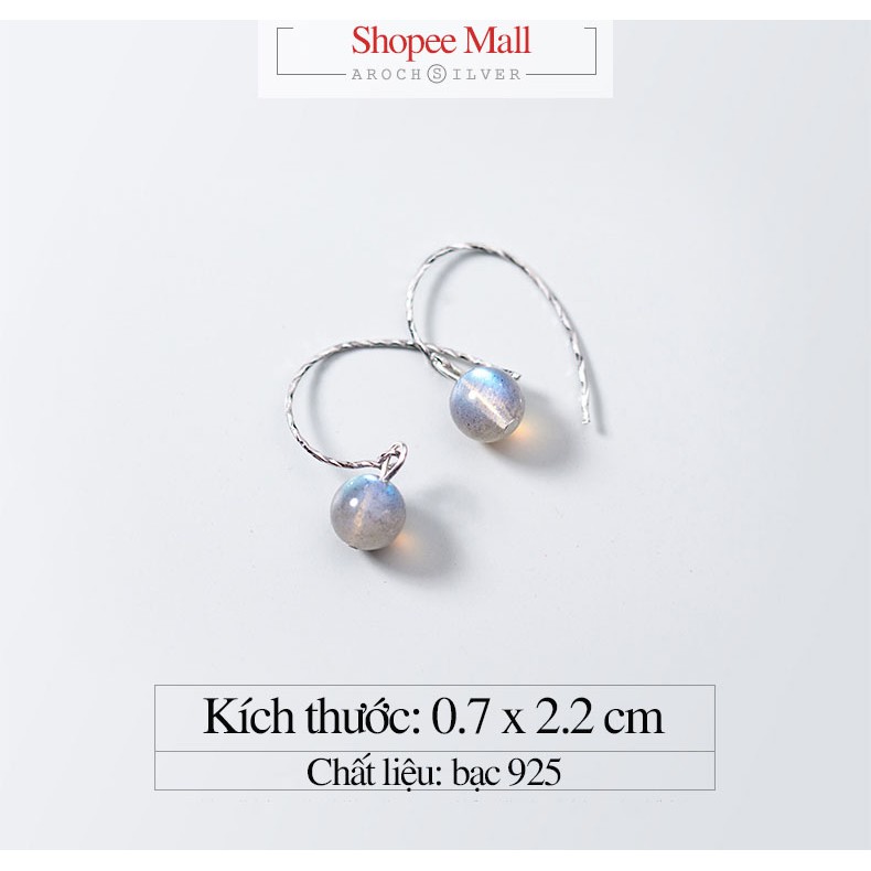 Khuyên tai bạc Ý s925 phiên bản đá Moonstone E9350 - AROCH Jewelry