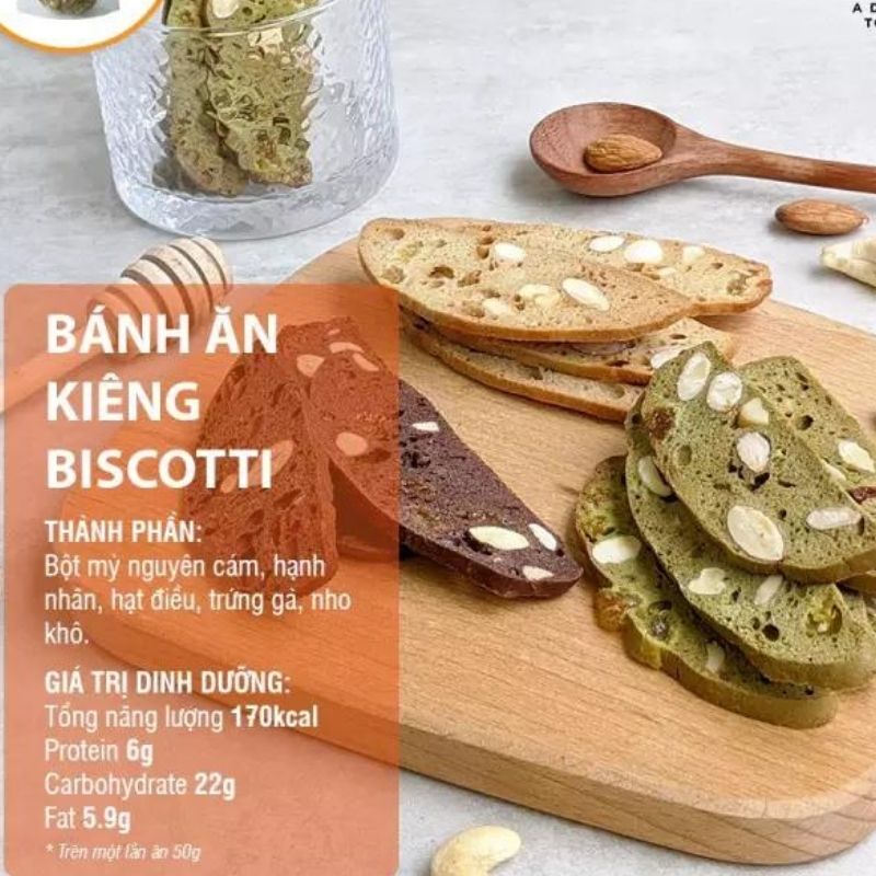 Bánh Biscotti ăn kiêng giảm cân nguyên cám không đường Mix 3 vị