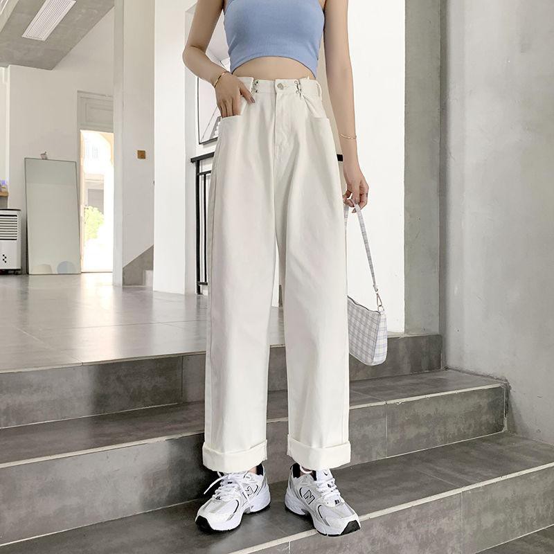 Quần Jeans dài lưng cao , ống rộng suông gài khuy chỉnh eo mã QJ06