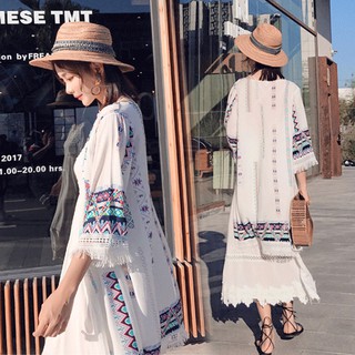 (ODER)Áo choàng đi biển thổ cẩm tua rua dài/ áo sơ mi