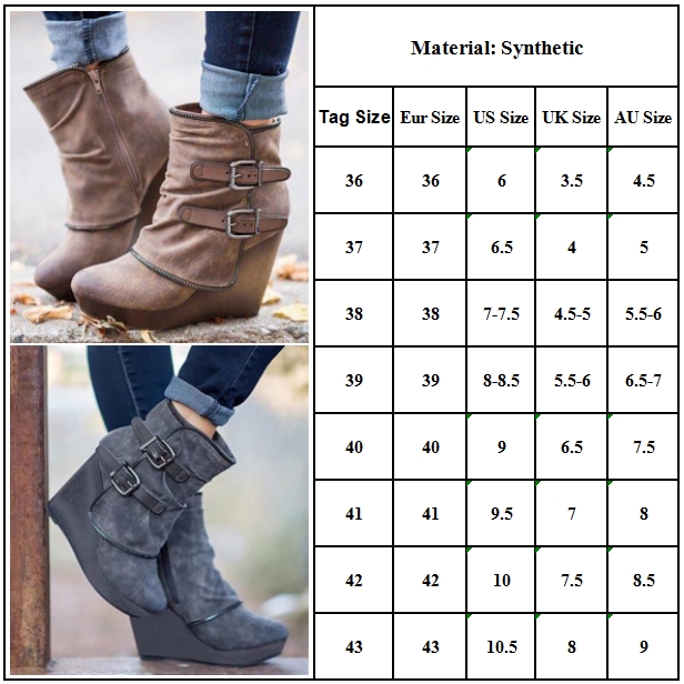 Womens Wedge Ankle Boots Pointed Toe Zip Up Buckle High Heel Casual