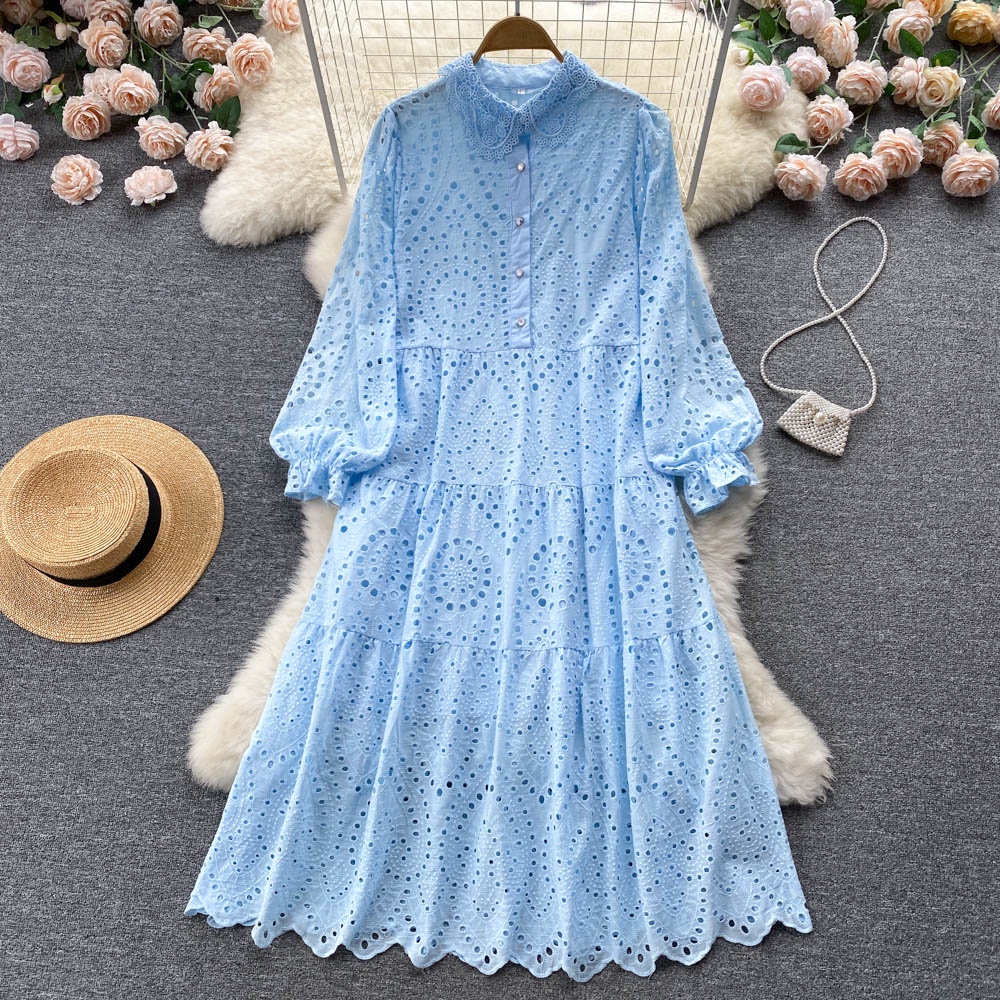 Đầm maxi Tay Dài Phối Ren Hoa Phong Cách Pháp Hàng Có Sẵn Mới